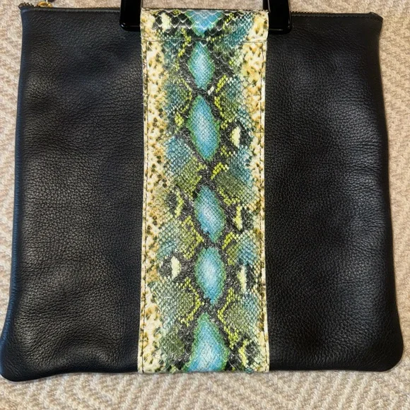 Oliveve Black Leather Purse with Blue & Green Snakeskin - Picture 3 of 7